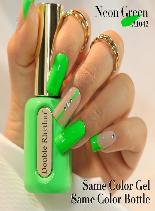 دابل ريذم طلاء أظافر جل مزدوج الإيقاع 0.50 أونصة، خالٍ من الهيماتوكسيلين، نفس اللون، نفس الزجاجة، ذهبي دائري شفاف محايد طبيعي حليبي 15 مل، طلاء أظافر جل بالأشعة فوق البنفسجية، فن اصنعه بنفسك في المنزل (أخضر نيون - C1042) - Image 5